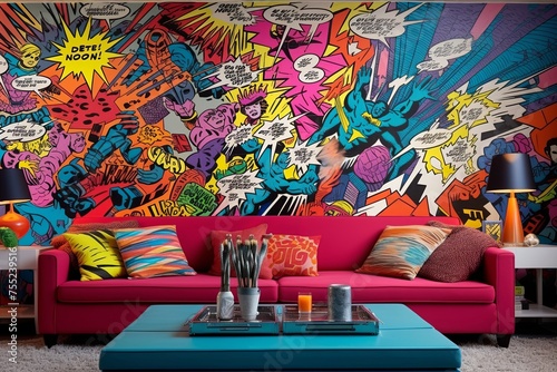 Vibrant Pop Art Living Room Decor: Comic Strip Wallpaper Fun Backdrop © Michael