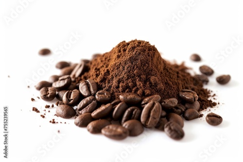 Aromatic Infusion: Beauty of intricate coffee powder showcased in a close-up shot against a clean white background, enhancing the culinary experience with its rich aroma.