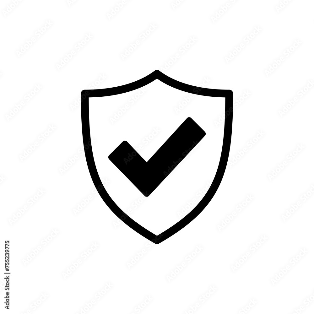 Shield check mark logo icon vector isolated on white background. Protection approve sign. Safe icon vector Shield check mark logo icon vector isolated on white background. Protection approve sign. Safe icon vector