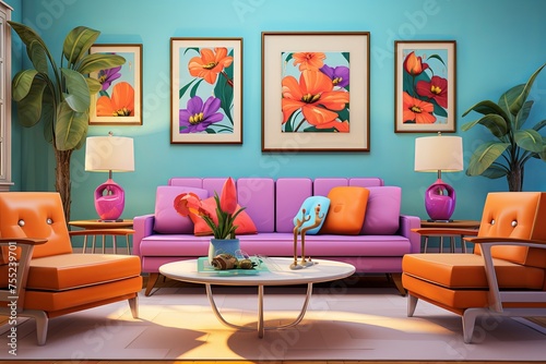 Vibrant Pop Art Living Room Decor: Retro Furniture Infused with 60s Vibes photo