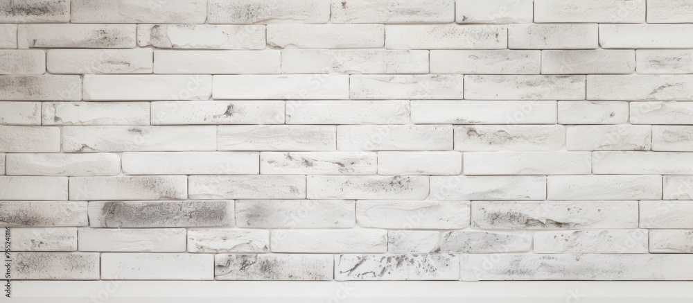 Fototapeta premium The image showcases an old white brick wall texture as a background, likely found in the interior of new houses under construction. The bricks are worn, creating a unique pattern.