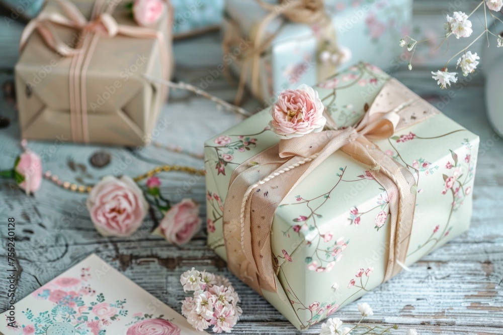 Wrapped in Style: The image captures the essence of elegance with birthday gifts elegantly wrapped, featuring meticulous wrapping techniques and an appealing presentation.