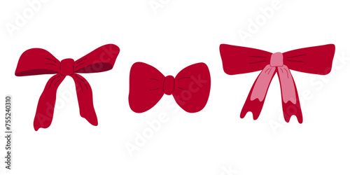 Collection of hand drawn ribbon bows isolated. Decorative elements for holiday invitations and birthday cards.Vector illustration...