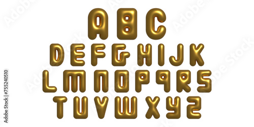 3D letters the English alphabet Y2K style. Font bubbles. Gold Metal Letters for Holiday Birthday Party.