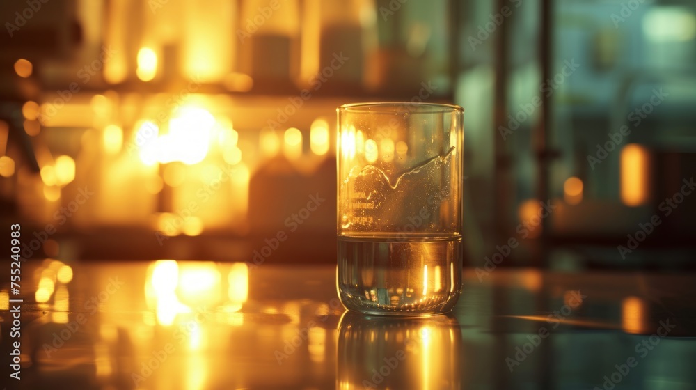 Lab glass lit by Bunsen burner against softly blurred background creates warm Lab glass lit by Bunsen burner against softly blurred background creates warm