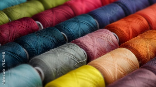 Threads in a tailor textile fabric background with colorful cotton threads of all colors
