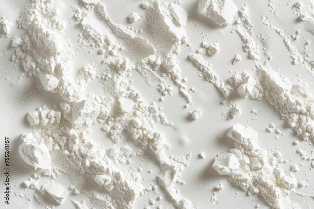 Pristine white background showcasing close-up of milk powder. Pure and creamy dairy concept. Pristine white background showcasing close-up of milk powder. Pure and creamy dairy concept.
