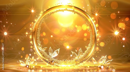 Shimmering golden circle with glowing light effects