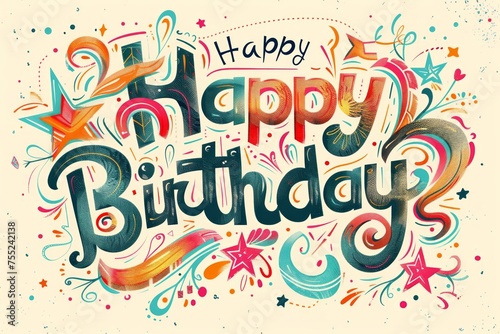 the text Happy Birthday by experimenting with diverse fonts, colors, and decorations
