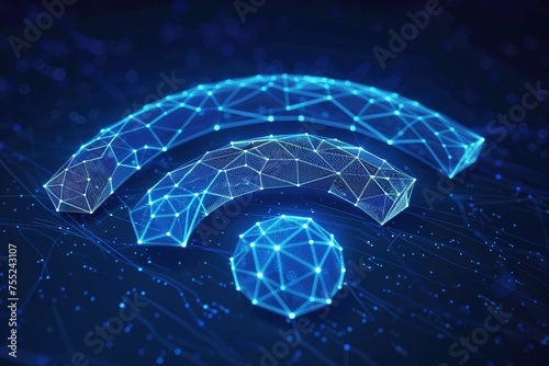 Wi-Fi low poly wireframe on dark blue background concept connection network internet communication beautiful futuristic