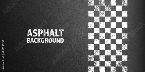 Asphalt road with white cracked lane marking, concrete highway surface, texture. Street traffic line, road dividing strip. Pattern with grainy structure, grunge stone background. Vector illustration