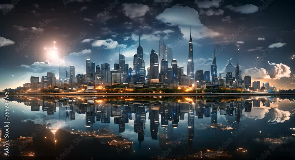 Group of nighttime city skylines with text area Group of nighttime city skylines with text area