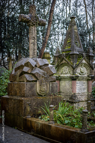View of Highgate Cemetery  a place of burial in north London  next to Waterlow Park  in the London Borough of Camden