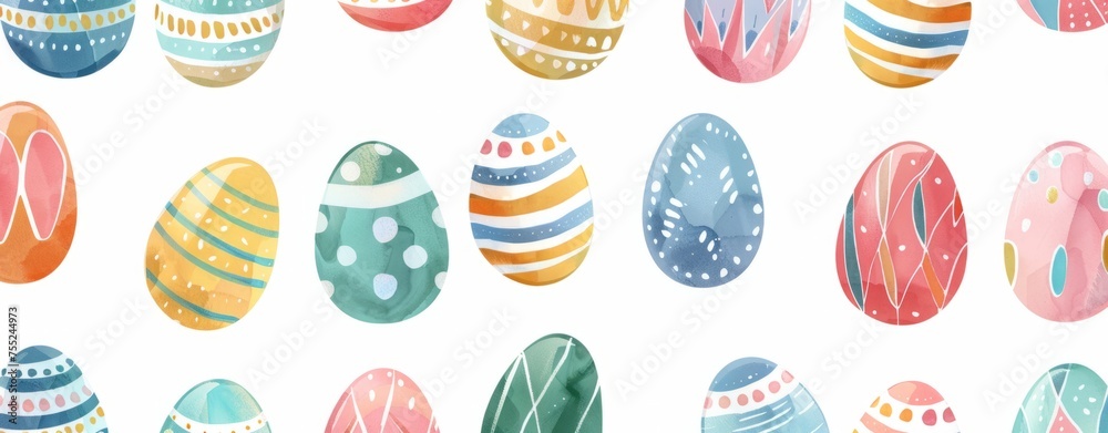 pattern of colorful Easter eggs arranged in an orderly fashion on a white background Generative AI pattern of colorful Easter eggs arranged in an orderly fashion on a white background Generative AI