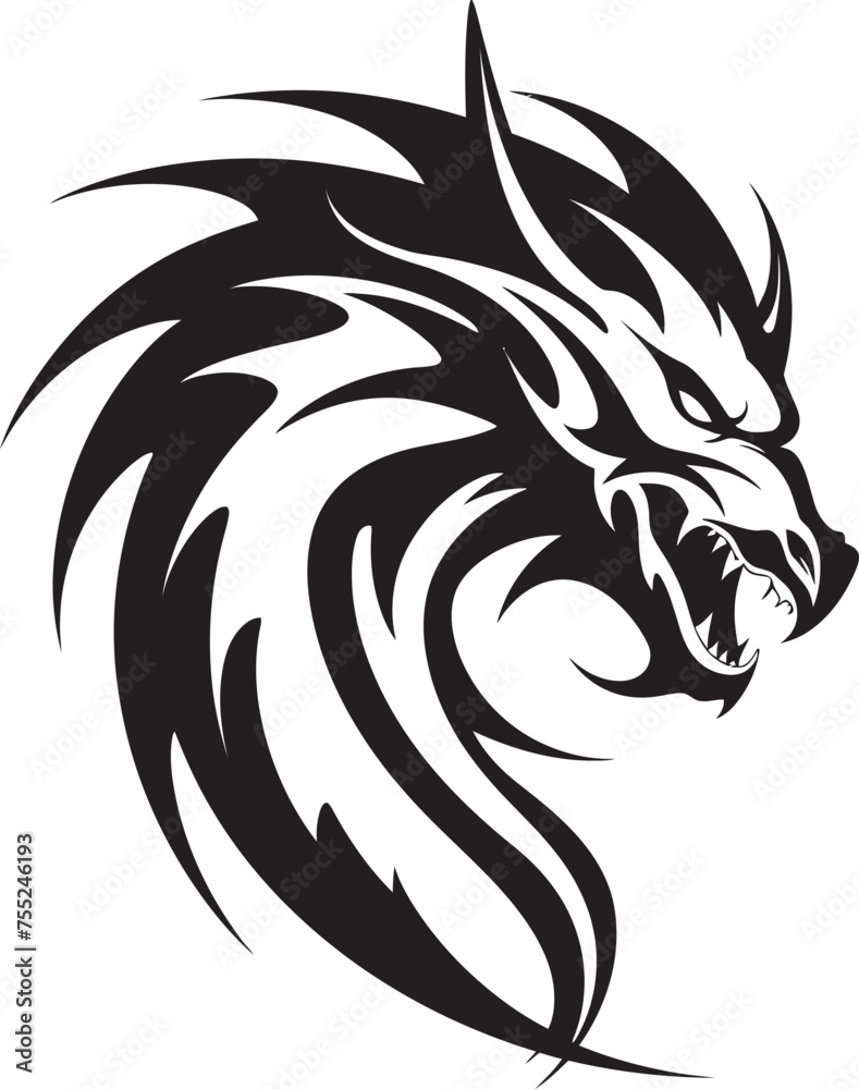 Obraz premium Fierce Guardian Dragon Head Emblem in Vector Mythical Herald Vector Dragon Head Logo Design