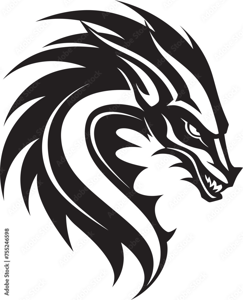 Winged Guardian Head Logo Design with Dragon Celestial Creature Dragon Head Icon Vector