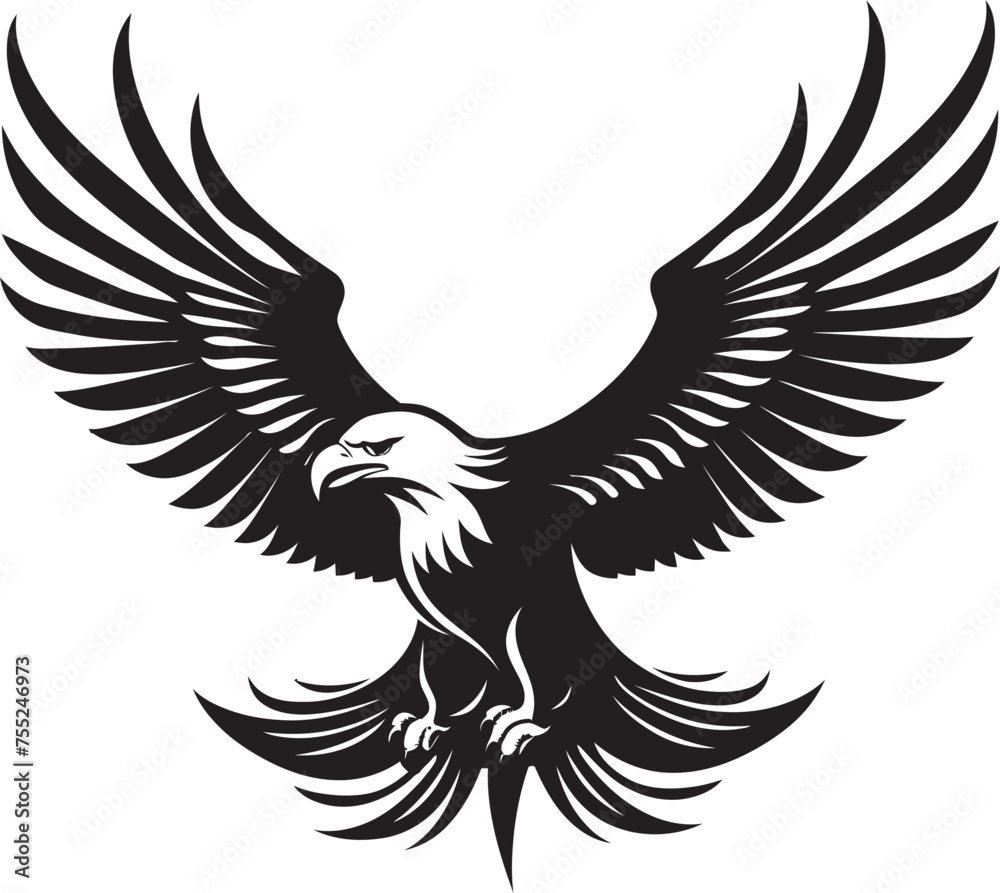 Skeletal Majesty Tattoo Styled Eagle Logo Design with Skull Inked Aviary Eagle Tattoo Vector Icon with Skull Wing Span