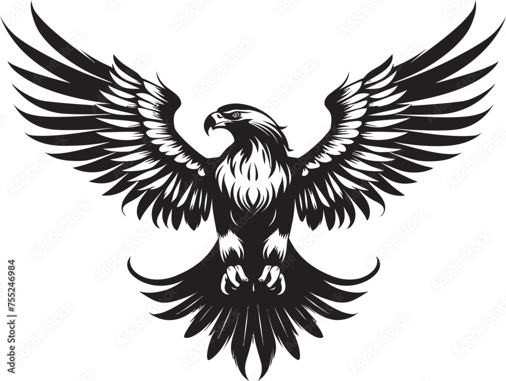 Fototapeta premium Fierce Sentinel Tattoo Styled Eagle Icon with Skull Mythical Inked Legacy Eagle Tattoo Vector Emblem with Skull Wing Span
