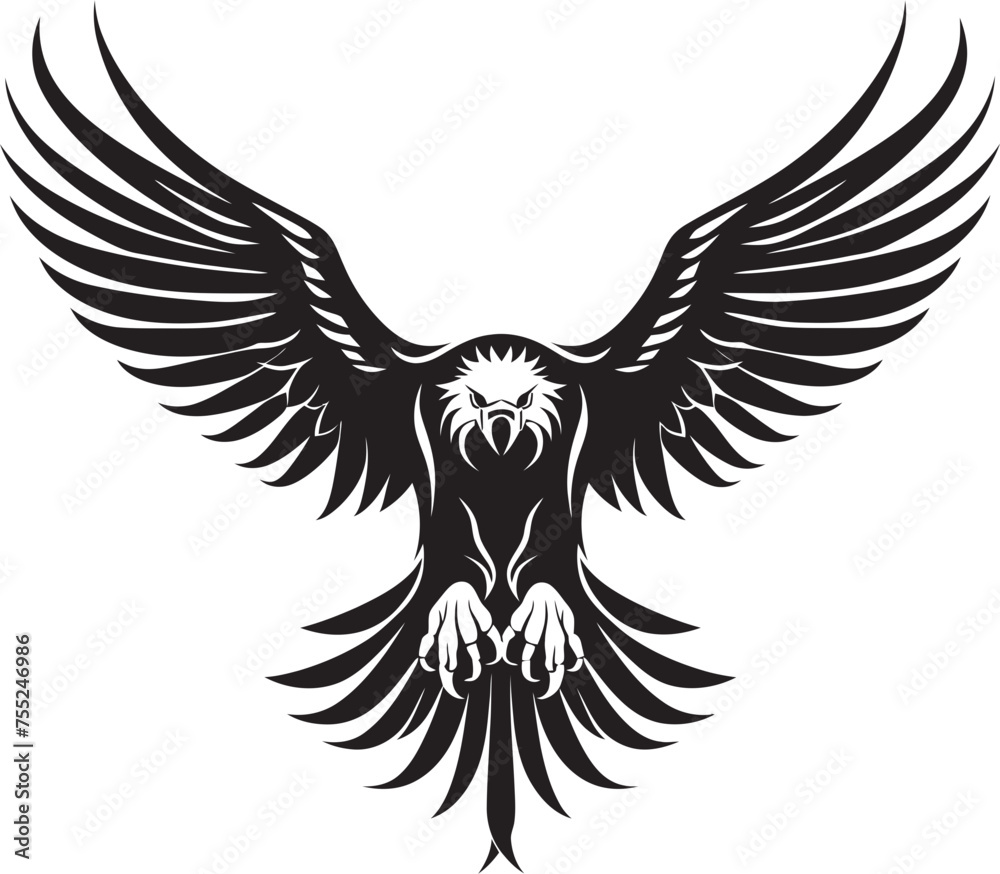 Majestic Ink Fusion Tattoo Styled Eagle Emblem with Skull Wing Span Winged Aviator Eagle Tattoo Logo Design with Skull Wing Span