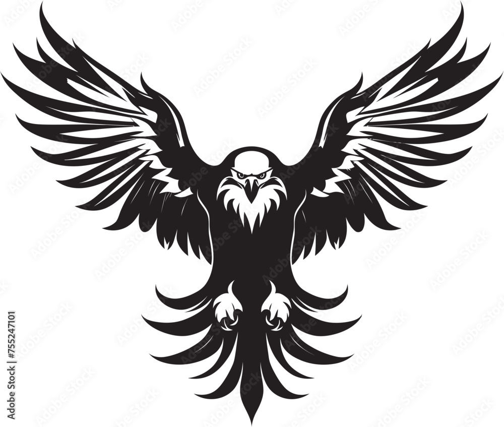 Fototapeta premium Tattooed Triumph Skull Wing Span Vector Logo Design Eagle Etching Tattoo Style Logo with Skull