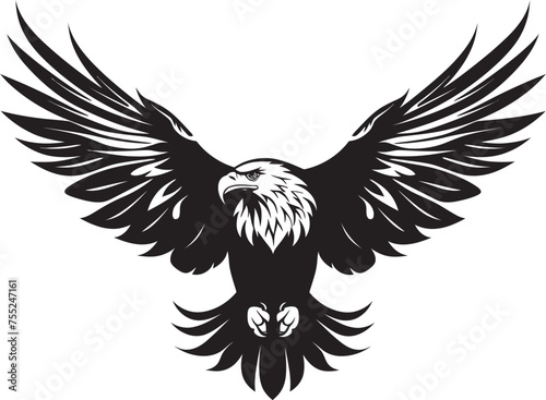 Skull Wing Majesty Tattoo Style Eagle Logo Design Fierce Aviary Eagle with Skull Wing Span Vector Emblem © BABBAN