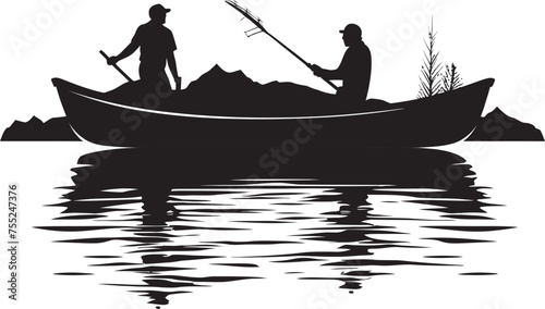 Seafaring Silhouette Vector Logo Design with Fisherman on Small Boat Harbor Hauler Small Boat Fisherman Icon in Vector