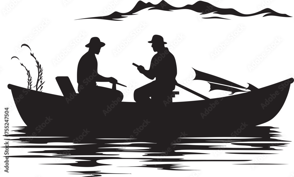 Winged Voyager Fisherman on Small Boat Vector Logo Design Aqua Adventure Small Boat Fisherman Emblem in Vector Winged Voyager Fisherman on Small Boat Vector Logo Design Aqua Adventure Small Boat Fisherman Emblem in Vector