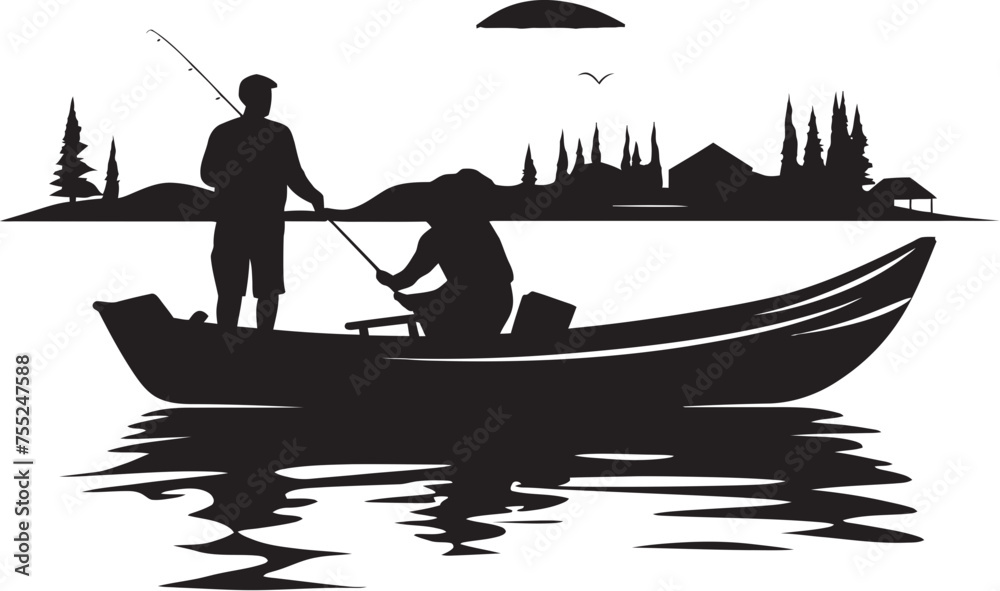 Lakeside Lore Small Boat Fisherman Emblem in Vector Seaside Sentinel Fisherman on Small Boat Vector Icon Lakeside Lore Small Boat Fisherman Emblem in Vector Seaside Sentinel Fisherman on Small Boat Vector Icon