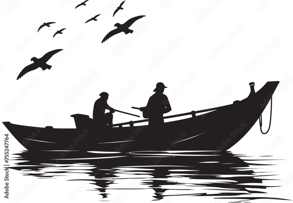 Fishing Frontiers Fisherman on Small Boat Emblem Maritime Maneuver Vector Logo with Small Boat Fishing Frontiers Fisherman on Small Boat Emblem Maritime Maneuver Vector Logo with Small Boat