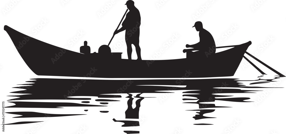 Aqua Adventure Vector Logo with Small Boat Cove Captain Fisherman on Small Boat Icon