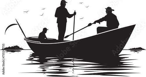 Wave Whisperer Fisherman on Small Boat Emblem Cove Cruiser Vector Logo with Small Boat