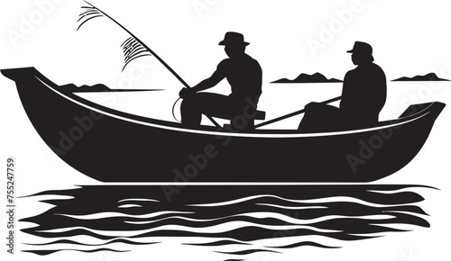 River Roamer Small Boat Vector Logo Design Wave Whisperer Fisherman on Small Boat Emblem