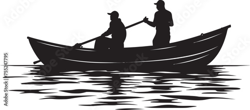 Tidal Trekker Fisherman on Small Boat Emblem River Rover Vector Logo with Small Boat