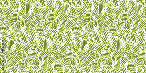 Abstract nature green seamless pattern with chaotic hand drawn grass lines and strokes. Textured overlay stroking sketch shapes vector print for textile, wrapping paper, cover, wallpaper