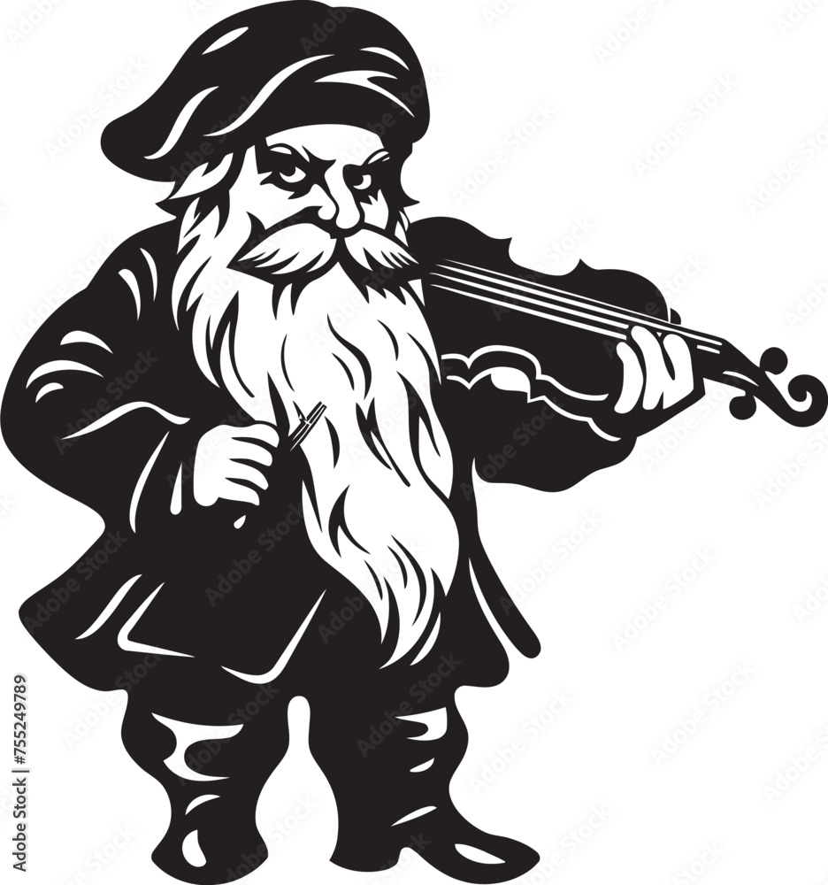 Naklejka premium Magical Strings Gnome with Violin Vector Logo Sylvan Serenade Gnome with Violin Emblem in Vector