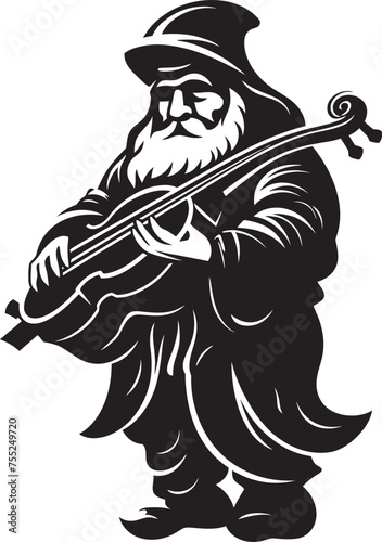 Sylvan Sonata Vector Logo Design of Gnome and Violin Enchanted Strings Gnome Playing Violin Icon