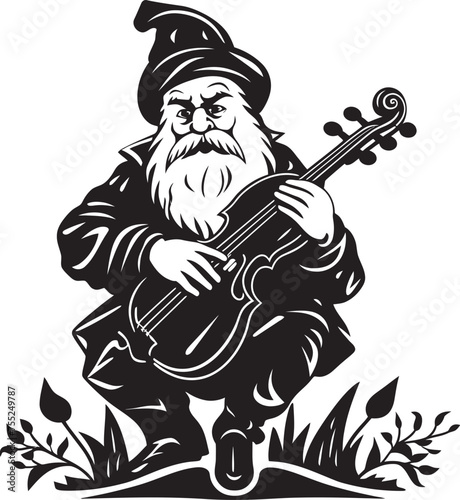 Fairy Tale Fiddler Gnome with Violin Icon in Vector Harmony of the Woods Gnome with Violin Logo Design