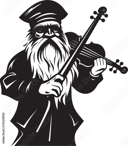 Fairy Tale Symphony Vector Gnome and Violin Emblem Melodic Minstrel Gnome Playing Violin Logo Icon