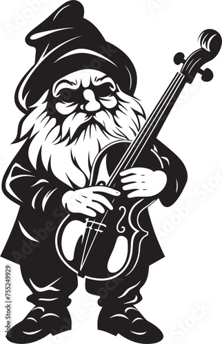 Fantasy Fiddler Gnome Playing Violin Icon in Vector Whimsical Waltz Gnome with Violin Vector Logo Design