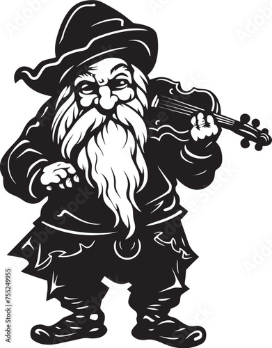 Natures Overture Gnome Playing Violin Vector Logo Folklore Fiddler Gnome with Violin Emblem in Vector