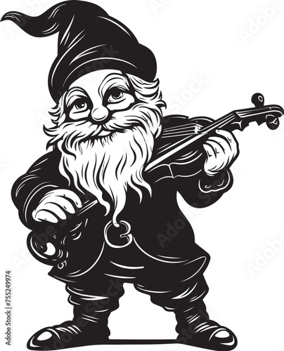 Sylvan Sonata Gnome with Violin Vector Emblem Fantasy Fiddler Gnome Playing Violin Icon in Vector