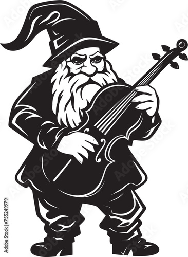 Melodic Minstrel Gnome Playing Violin Logo Icon Whispering Woods Vector Gnome and Violin Emblem