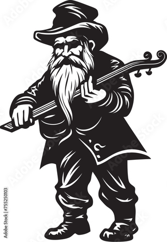 Melodic Minstrel Gnome Playing Violin Logo Icon Whispering Woods Vector Gnome and Violin Emblem