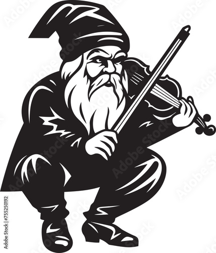 Sylvan Serenade Vector Logo of Gnome with Violin Fantasy Fiddler Gnome with Violin Emblem
