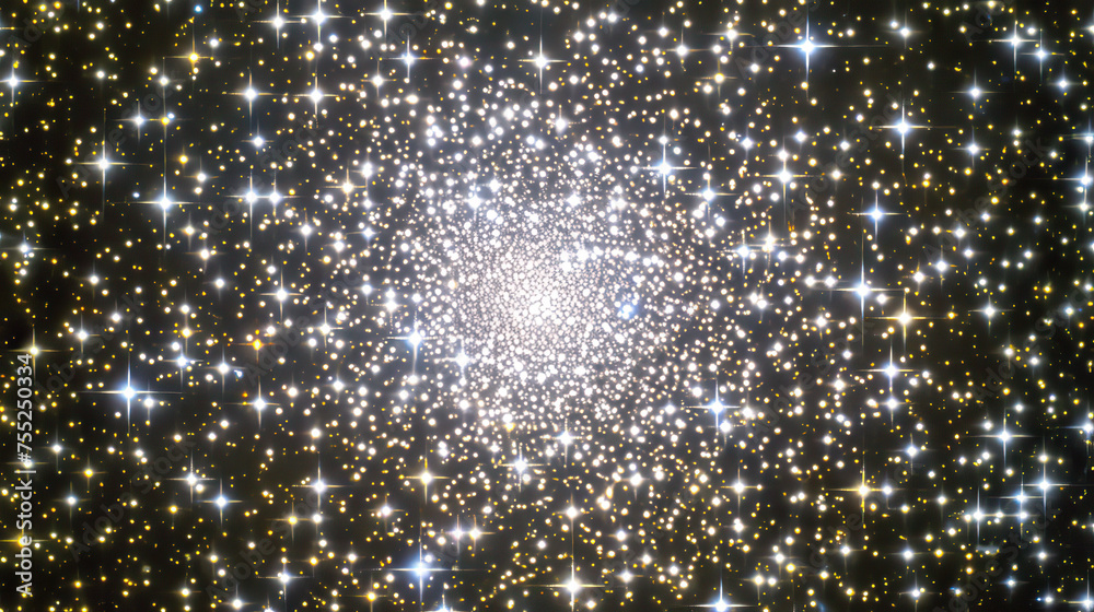 A dense cluster of stars creating a glittering effect against the dark backdrop of outer space A dense cluster of stars creating a glittering effect against the dark backdrop of outer space