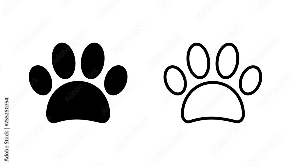 Paw icon set. paw print icon vector. dog or cat paw - obrazy, fototapety, plakaty 