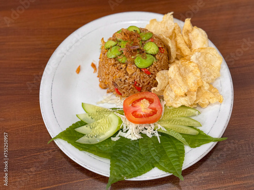 nasi goreng pete, pete fried rice in plate