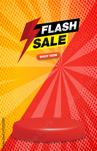 flash sale discount template banner with blank space 3d podium for product sale with abstract gradient red and orange background design8