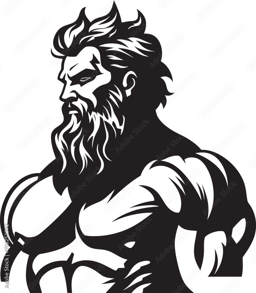 Thunderstorm Sculpt Gym Icon with Olympian Deity Vector Divine Physique Vector Logo Design with Zeus God