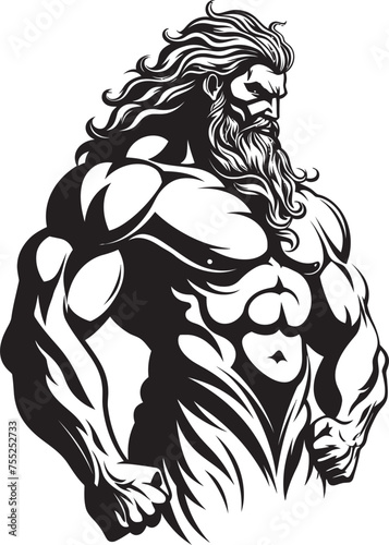 Zeus Muscle Forge Zeus God Gyming Emblem Vector Thunderous Training Gym Icon with Olympian Deity Vector